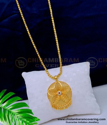 DCHN181 - Latest Gold Pattern Round Pattern Stone Dollar Chain for Women