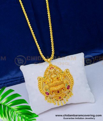 DCHN180 - New Arrival Pure Gold Plated Ad Stone Lakshmi Big Dollar With 24 Inches Chain Online