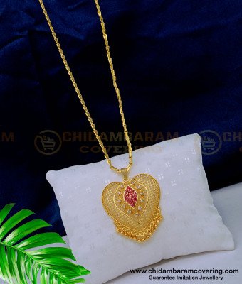 DCHN182 - Elegant Ruby Stone and White Stone Heart Shape Dollar Chain Dollar Chain for Ladies