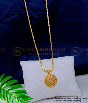 DCHN186 - American Diamond White Stone Small Pendant with Gold Chain Design for Female