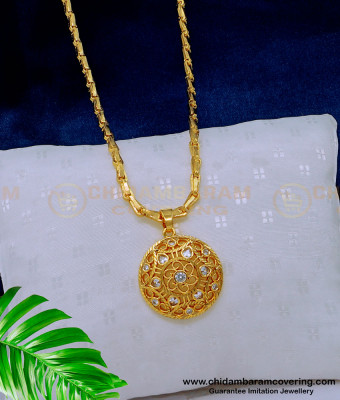DCHN186 - American Diamond White Stone Small Pendant with Gold Chain Design for Female
