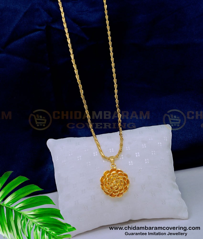 DCHN187 - Stylish Flower Pendant with Long Chain for Daily Use One Gram Gold Jewelry
