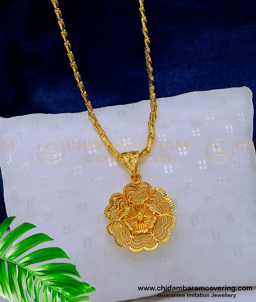 DCHN191 - Premium Quality Gold Plated Unique Flower Locket Chain for Women 