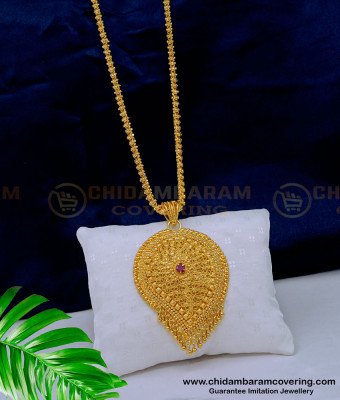 DCHN195 - Beautiful Single Ruby Stone Big Mango Design Pendant with Long Chain 