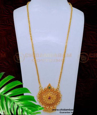 DCHN201 - South Indian Bridal Wear Long Chain with Stone Pendant Design