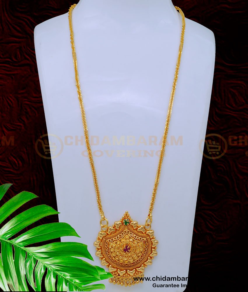 DCHN201 - South Indian Bridal Wear Long Chain with Stone Pendant Design