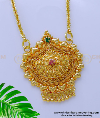 DCHN201 - South Indian Bridal Wear Long Chain with Stone Pendant Design