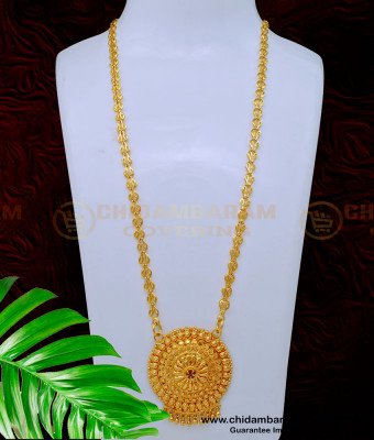 DCHN202 - Traditional Design Ruby Stone Round Pendant with Long Chain 