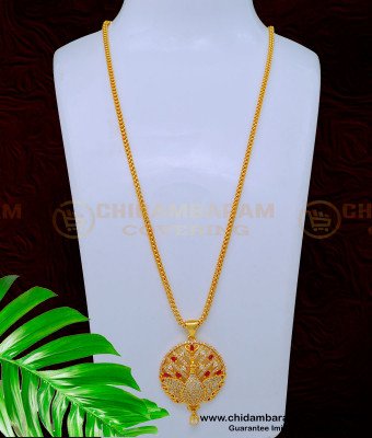 DCHN208 - American Diamond Stone Peacock Gold Pendant with Long Chain 