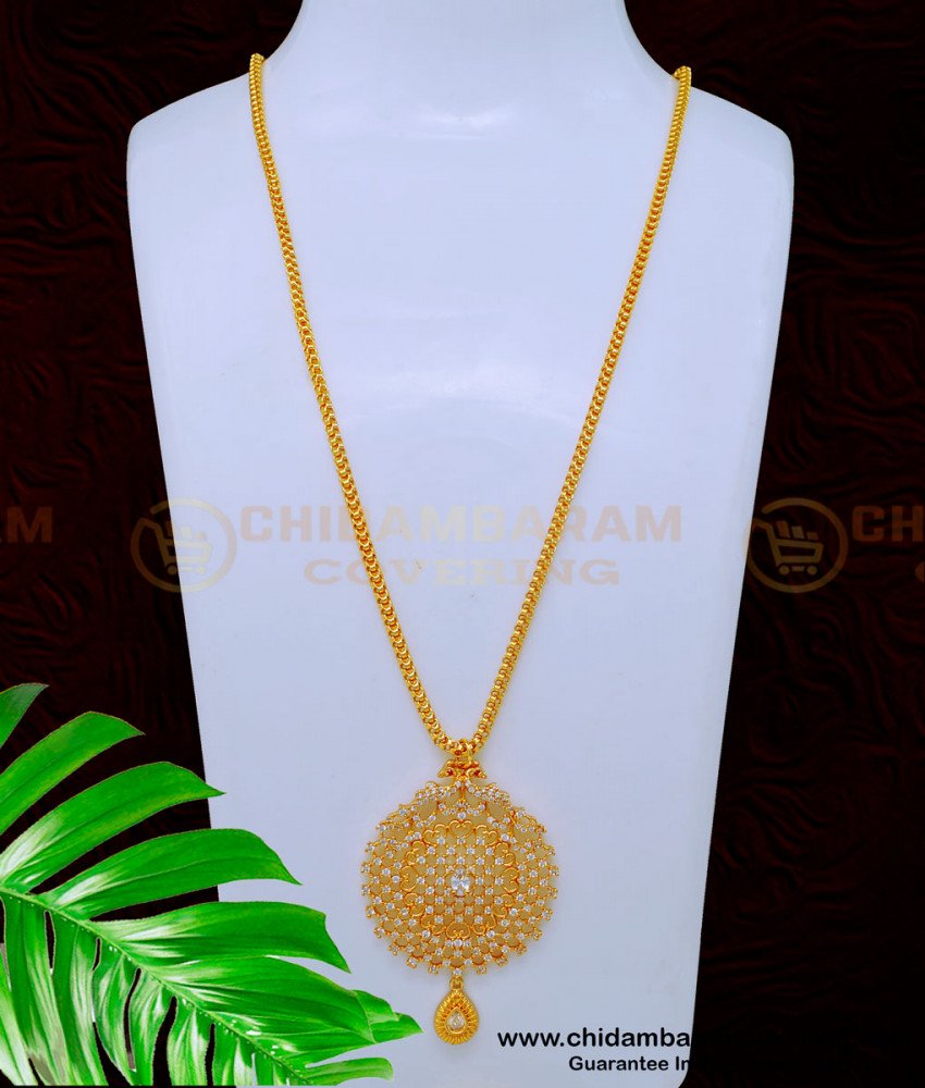 DCHN213 - Elegant White Stone Peacock Gold Dollar Chain Designs for Female