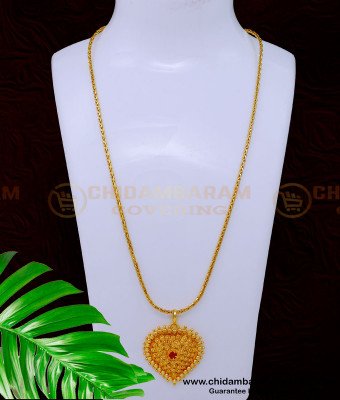 DCHN215 - Trendy Ruby Stone Gold Plated Long Chain with Pendant