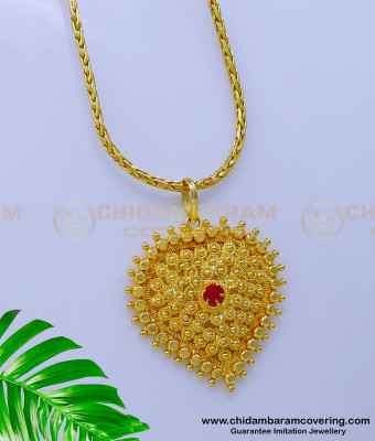 DCHN215 - Trendy Ruby Stone Gold Plated Long Chain with Pendant
