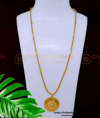 DCHN223 - Elegant White Stone Round Pendant with Long Chain Online