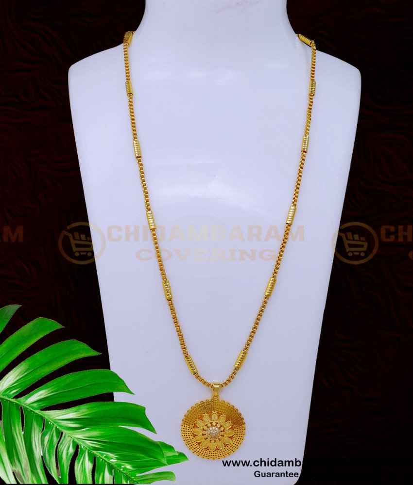 DCHN223 - Elegant White Stone Round Pendant with Long Chain Online
