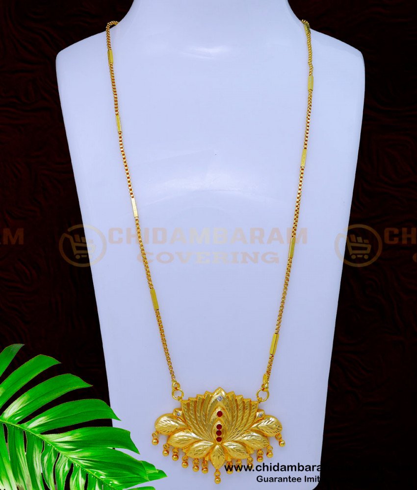 DCHN228 - Elegant Lotus Flower Pendant Design with Long Chain Online