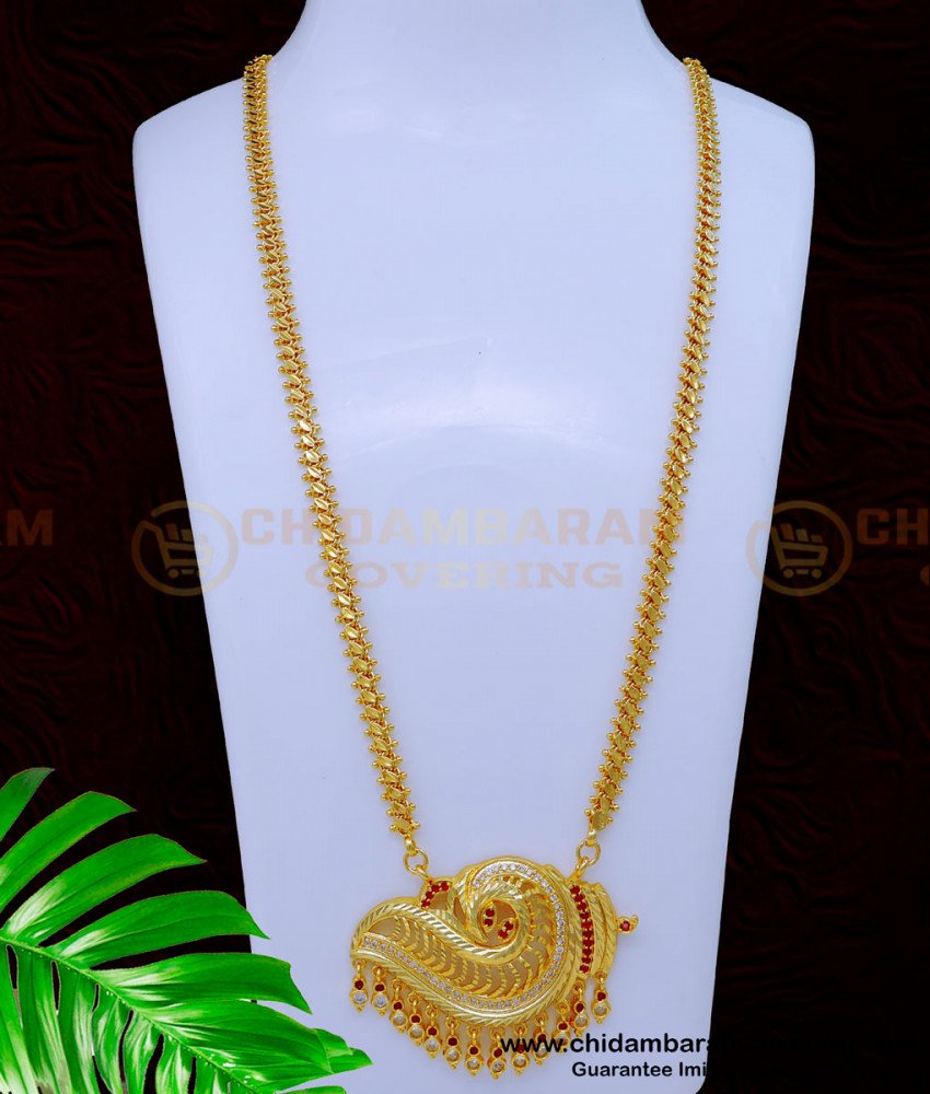 DCHN230 - Sangu Design Stone Pendant with Leaf Cut Long Chain Online 