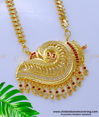DCHN230 - Sangu Design Stone Pendant with Leaf Cut Long Chain Online 