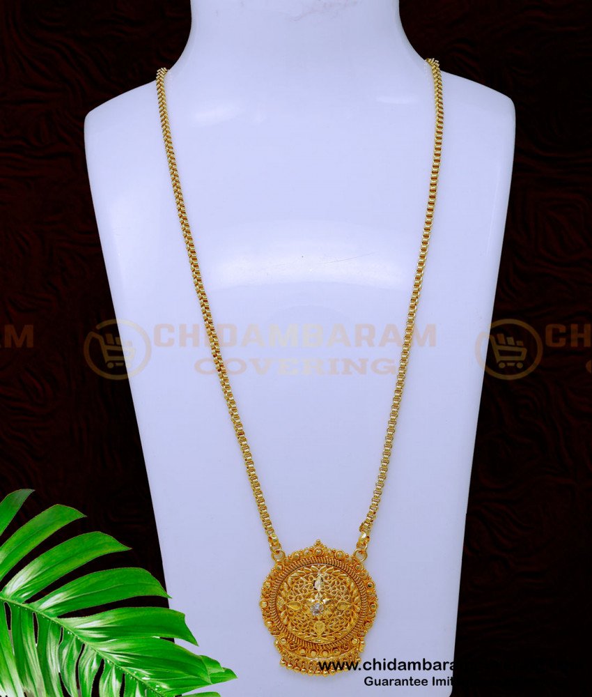 DCHN238 - Latest White Stone Pendant with Gold Designs Chains