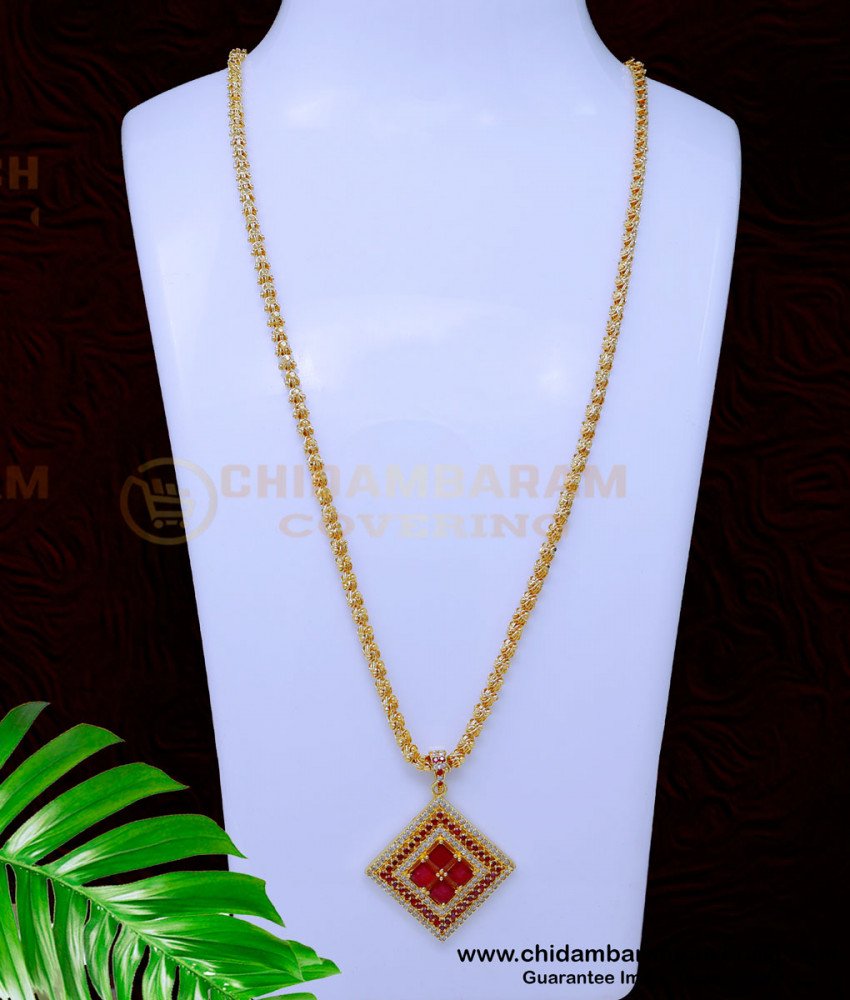 DCHN245 - Long Chain White Stone Gold Pendant Designs for Female