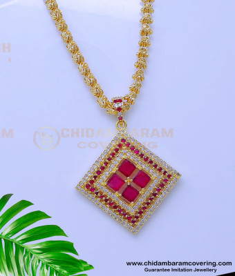 DCHN245 - Long Chain White Stone Gold Pendant Designs for Female