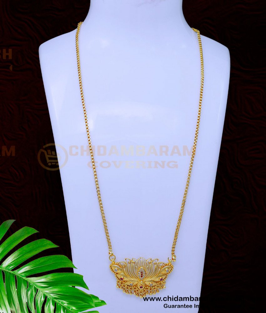 DCHN252 - Gold Plated Ad Stone Lotus Pendant Chain Gold Design