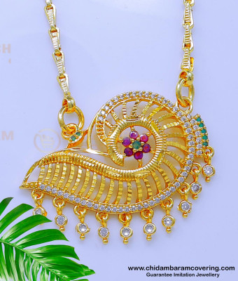 DCHN255 - 1 Gram Gold Stone Sangu Design Dollar Chain Model Gold