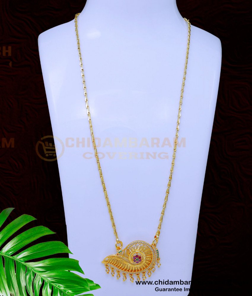 DCHN255 - 1 Gram Gold Stone Sangu Design Dollar Chain Model Gold