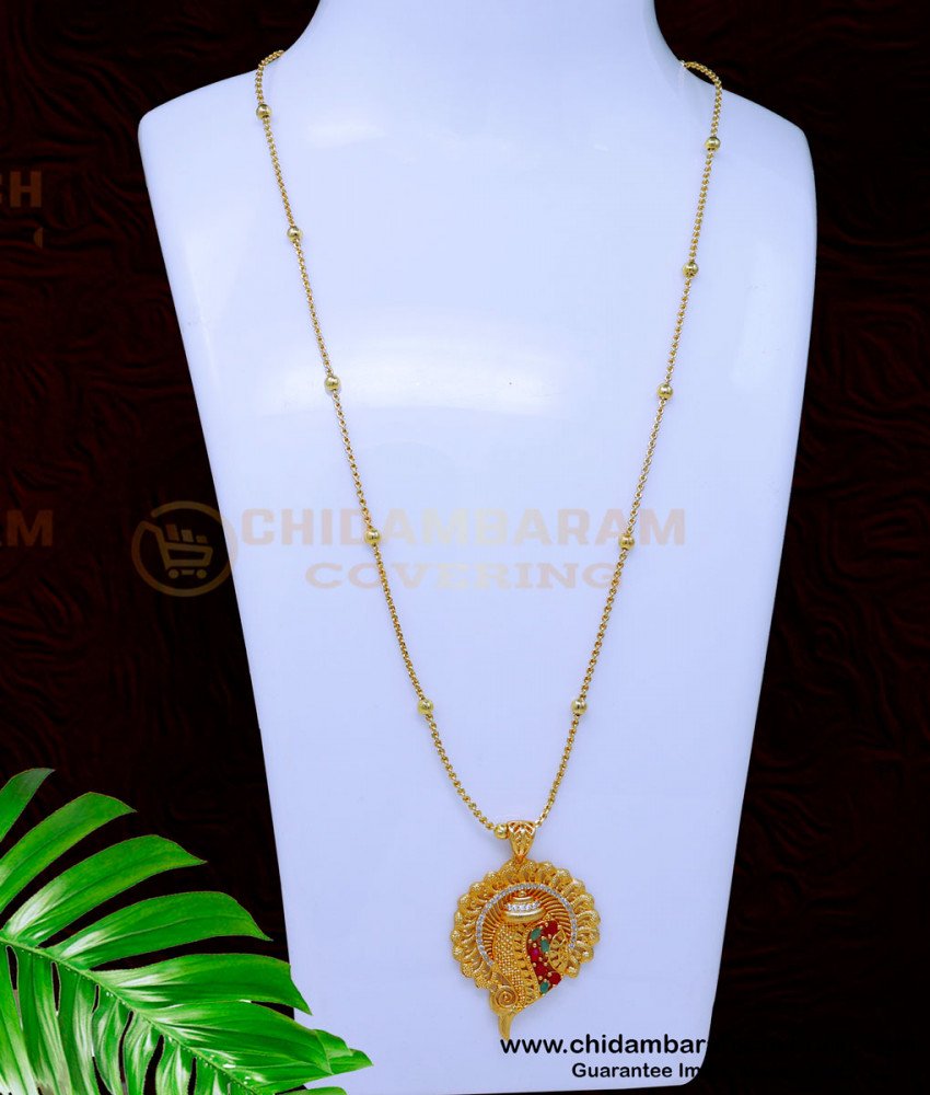 DCHN259 - Latest Ruby Emerald Sangu Model Pendant Chain Designs