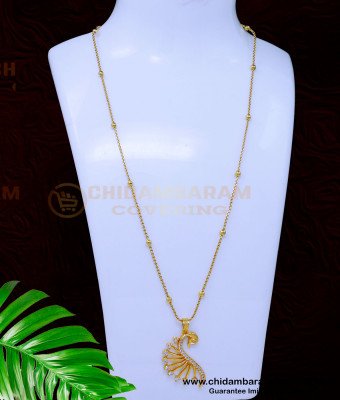 DCHN263 - Latest Peacock Design White Stone Pendant Long Chain