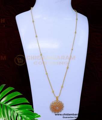 DCHN264 - Gold Plated Long Chain with Pendant Design Diamond Look