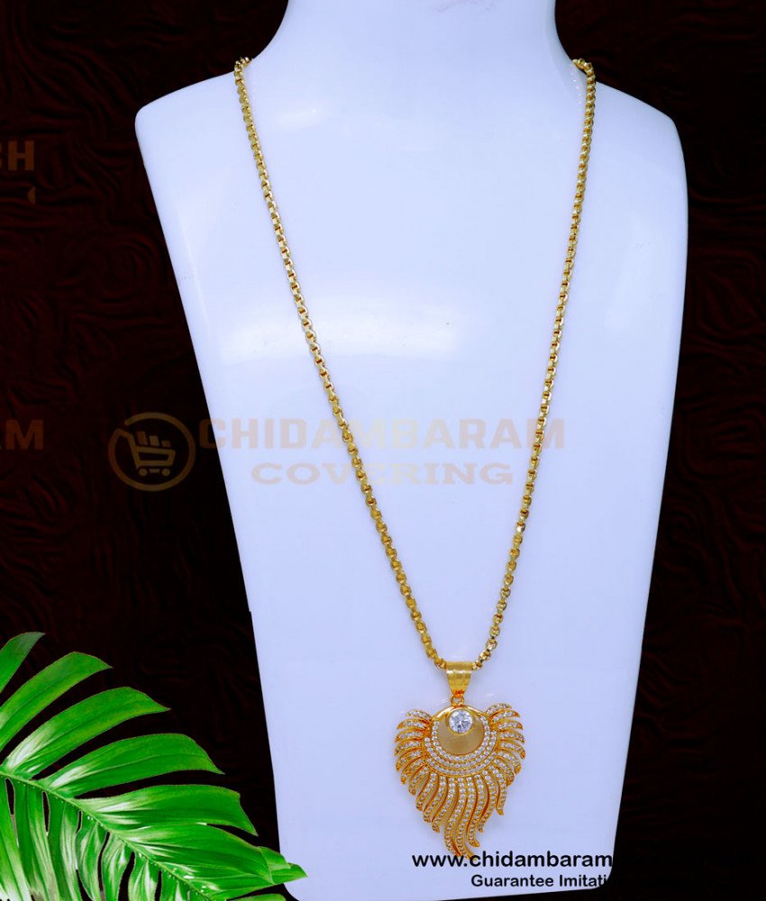 DCHN265 - White Stone Big Pendant Daily Use Long Chain for Ladies