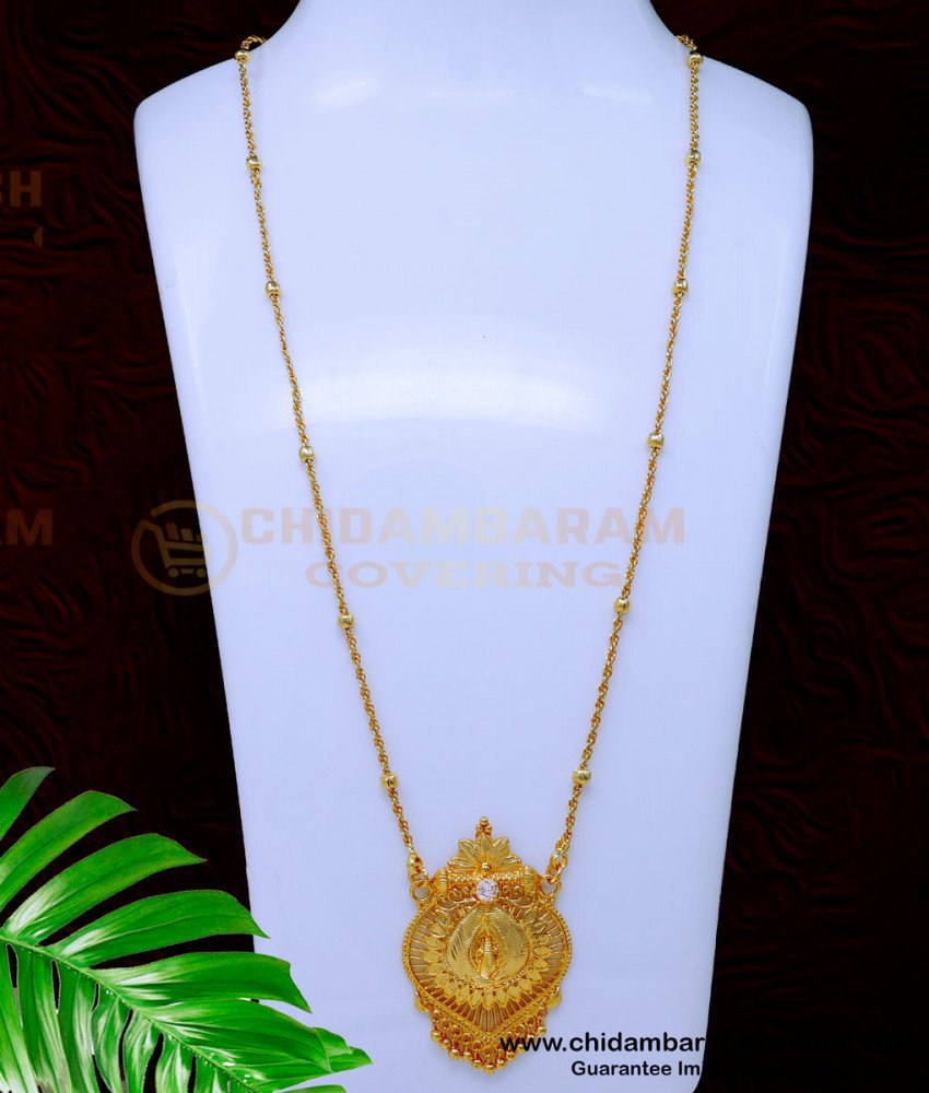 DCHN269 - 1 Gram Gold White Stone Pendant Chain Design for Women