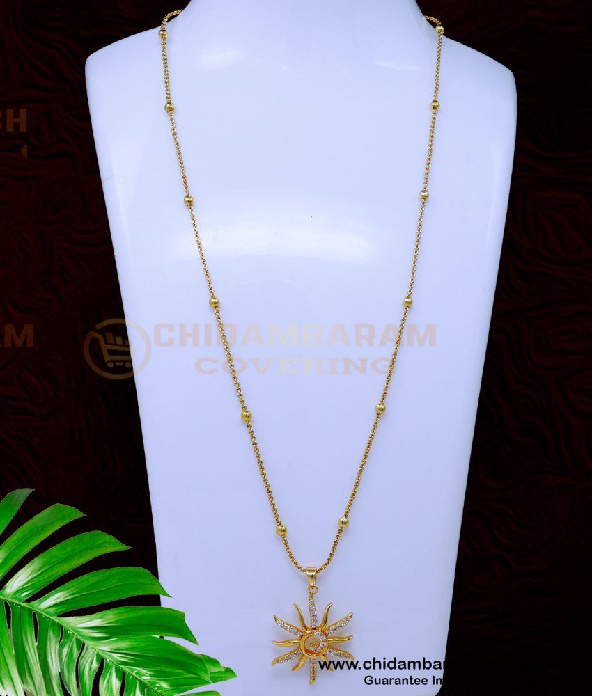 DCHN273 - Unique Gold Pendant Design with Long Chain for Women