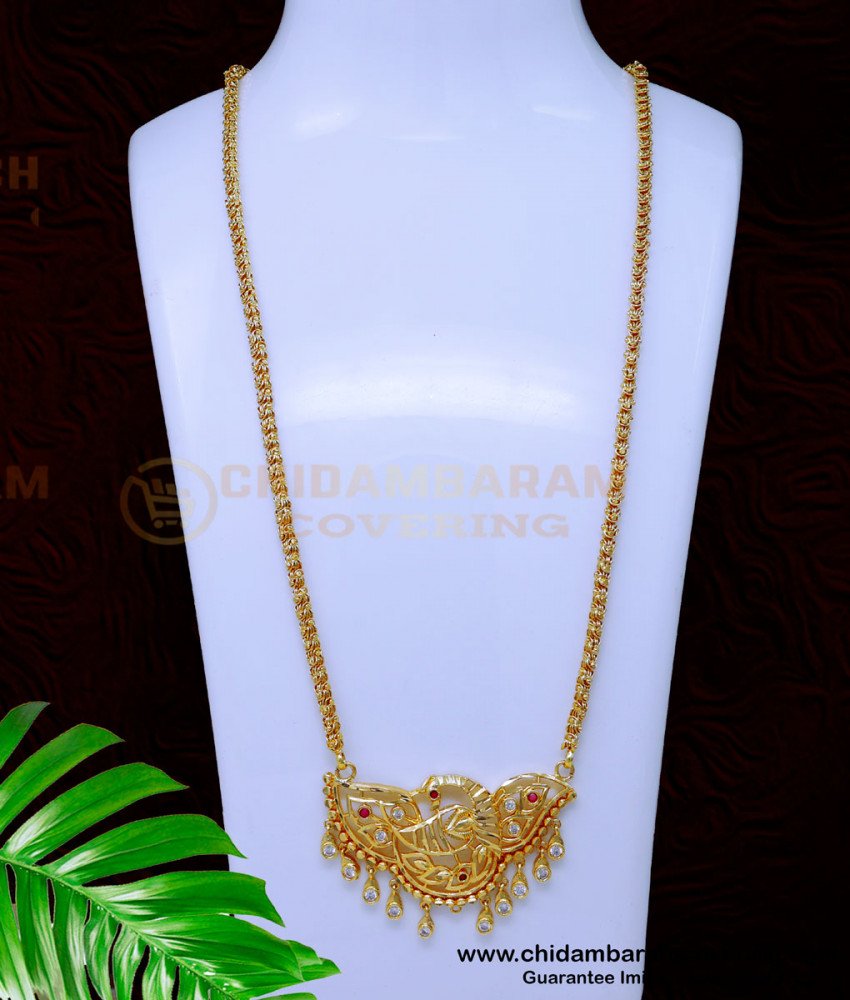 DCHN280 - Unique Peacock Model Ruby White Pendant Chain Design