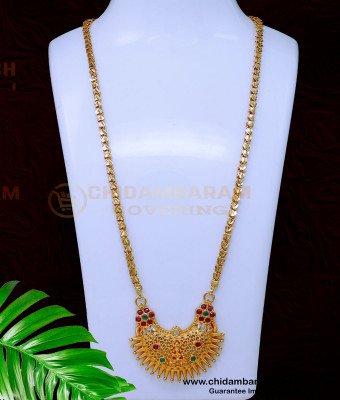 DCHN283 - New Model Kemp Stone Lakshmi Pendant Long Chain Designs