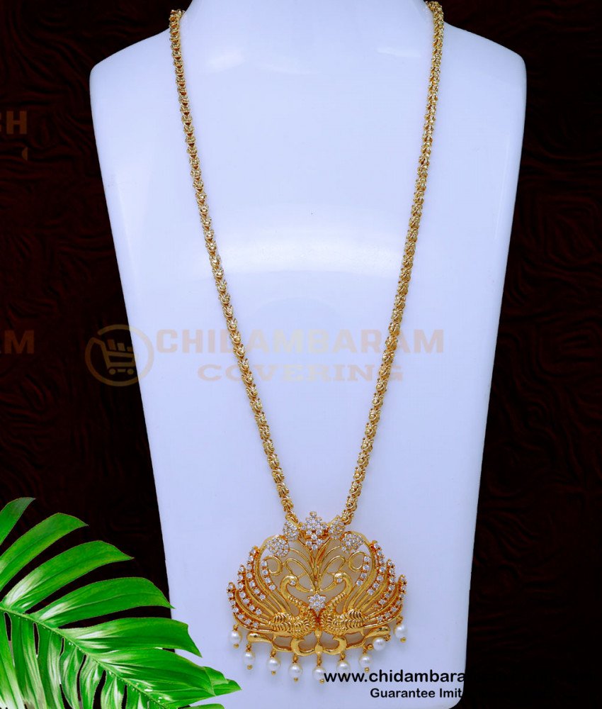DCHN285 - Latest White Stone Peacock Pendant Dollar Chain Model