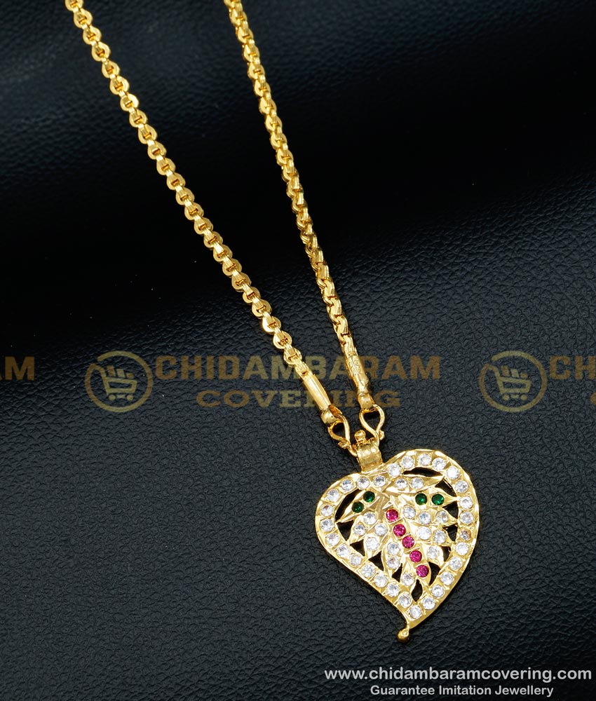 DLR100 - Beautiful Leaf Design Impon Multi Stone Dollar With 24 Inch Chain Buy Online 