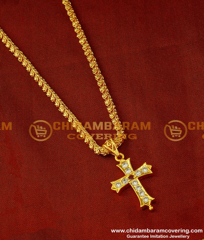 DLR019 - Impon Christian Cross Pendant Design with Jasmine Chain Traditional Impon Jewellery Online