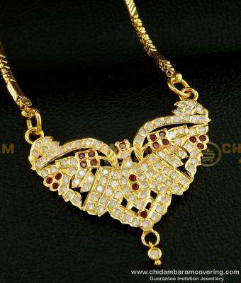 DLR064 - 30 Inches Long Chain Impon White Stone Ruby Stone Gold Plated Dollar Chain Collections