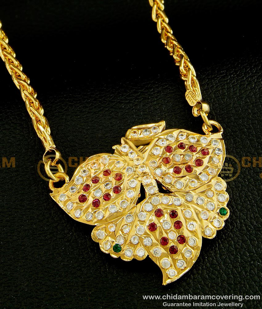 DLR067 - Impon Latest Mango Design Multi Stone Panchaloha Dollar Chain with Long Chain for Women 