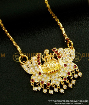 DLR070 - New Model Cute White and Ruby Stone Lakshmi Design Impon Dollar Chain Online