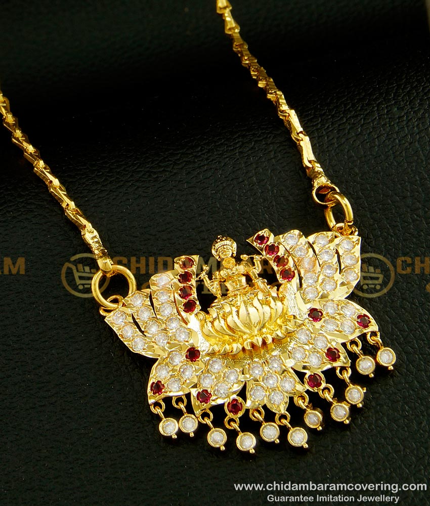 DLR070 - New Model Cute White and Ruby Stone Lakshmi Design Impon Dollar Chain Online