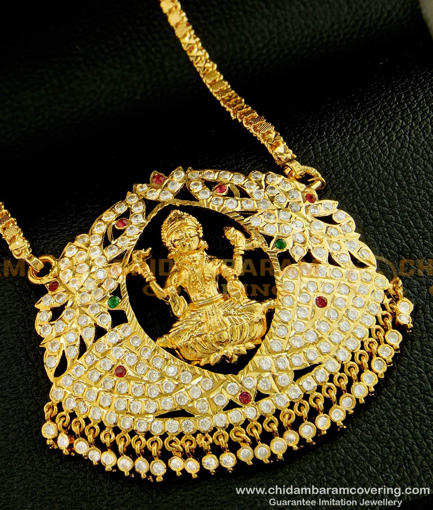 DLR073 - Impon First Quality One Gram Gold Hand Made Lakshmi Design Multi Stone Big Impon Dollar Chain