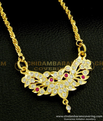 DLR074 - Traditional Five Metal Daily Wear White Stone Dollar with Chain High Quality Impon Jewelry Online