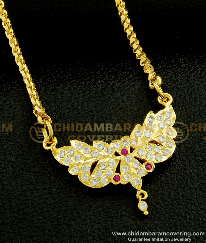 DLR075 - Attractive Medium Size Daily Wear White and Pink Stone Impon Dollar Chain For Women 