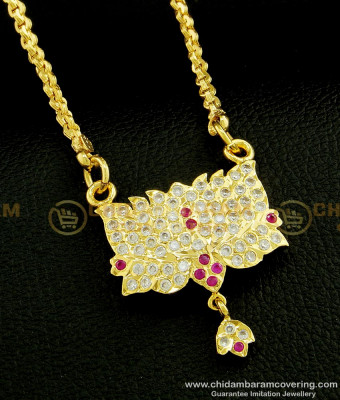 DLR078 - Beautiful Impon Locket One Gram Gold White and Pink Stone Lotus Design Impon Dollar Chain Online