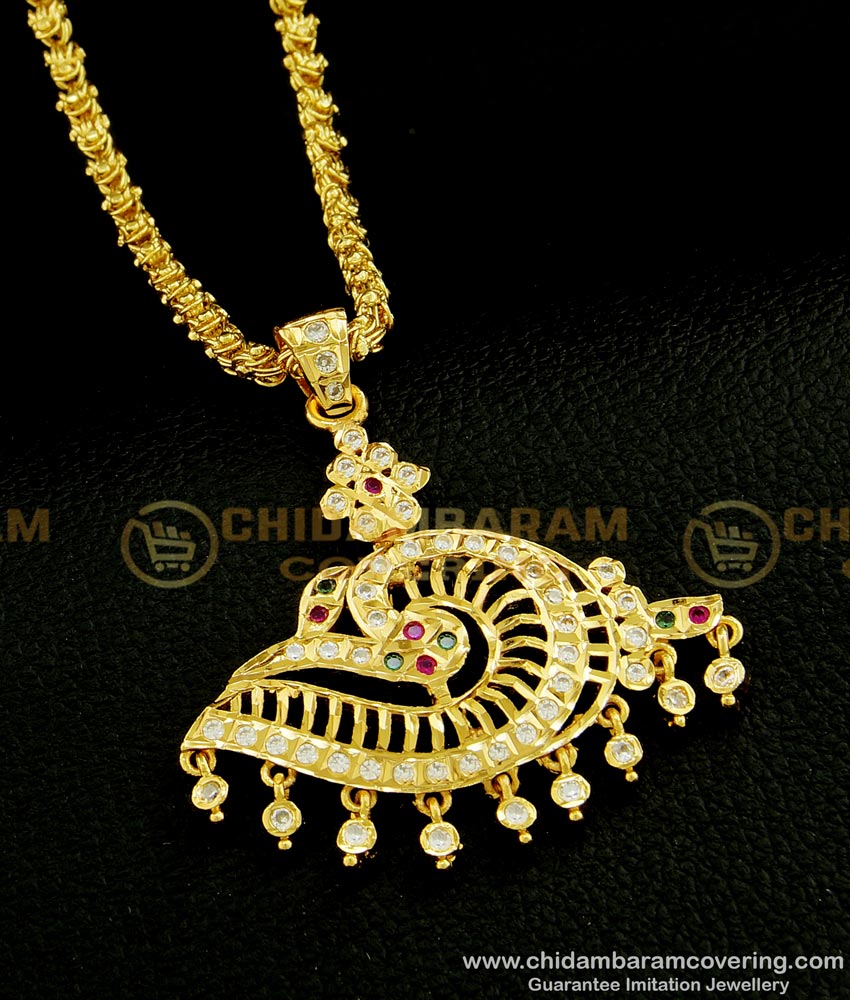 DLR079 - Traditional Five Metal Impon Jewelry Sangu Design Stone Dollar with Chain Buy Online