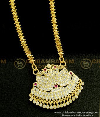 DLR083 - Traditional Impon Gold Design Stone Swan Dollar With 24 Inches Oval Design Chain Gold Plated Jewellery