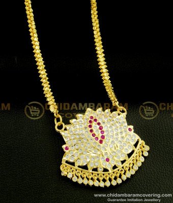 DLR084 - Five Metal Impon Ad Stone Lotus Design Big Dollar with Gold Plated Chain For Wedding