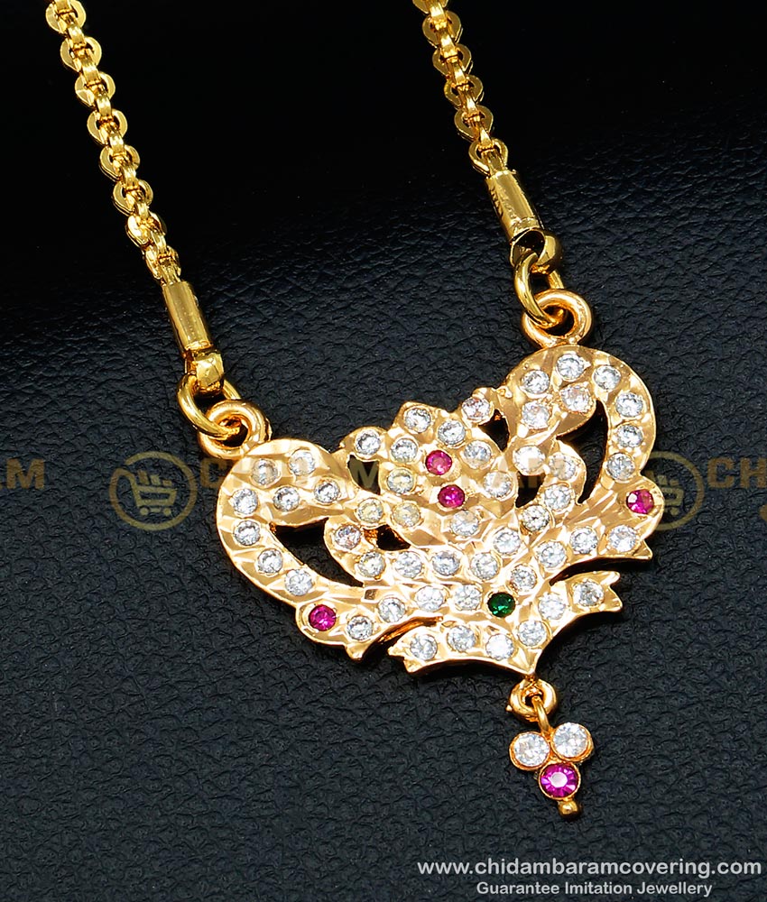 DLR086 - Traditional Five Metal Daily Wear White and Pink Stone Dollar with Chain Impon Jewellery Online